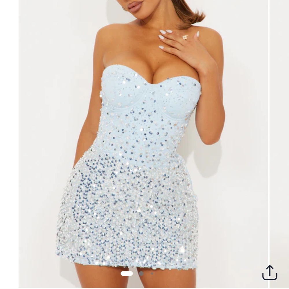 Fashion Nova Light Blue Sequin Strapless Mini Dress